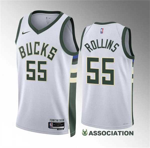 Men%27s Milwaukee Bucks #55 Ryan Rollins White Association Edition Stitched Basketball Jersey Dzhi